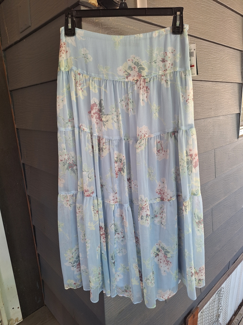 Lauren Ralph Lauren Light Blue Floral Tiered Maxi Skirt with Pastel Accents